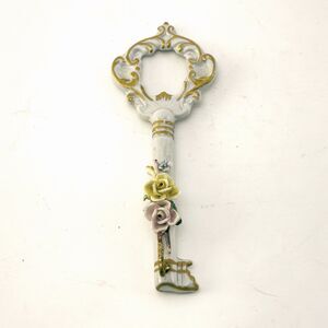 Vintage Capodimonte Style Porcelain Key Wall Hook Floral Gilt Crown N Mark